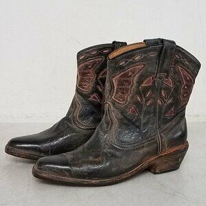 BED STU~Cobbler Series~Dark Brown Leather Western Cowboy Ankle Booties